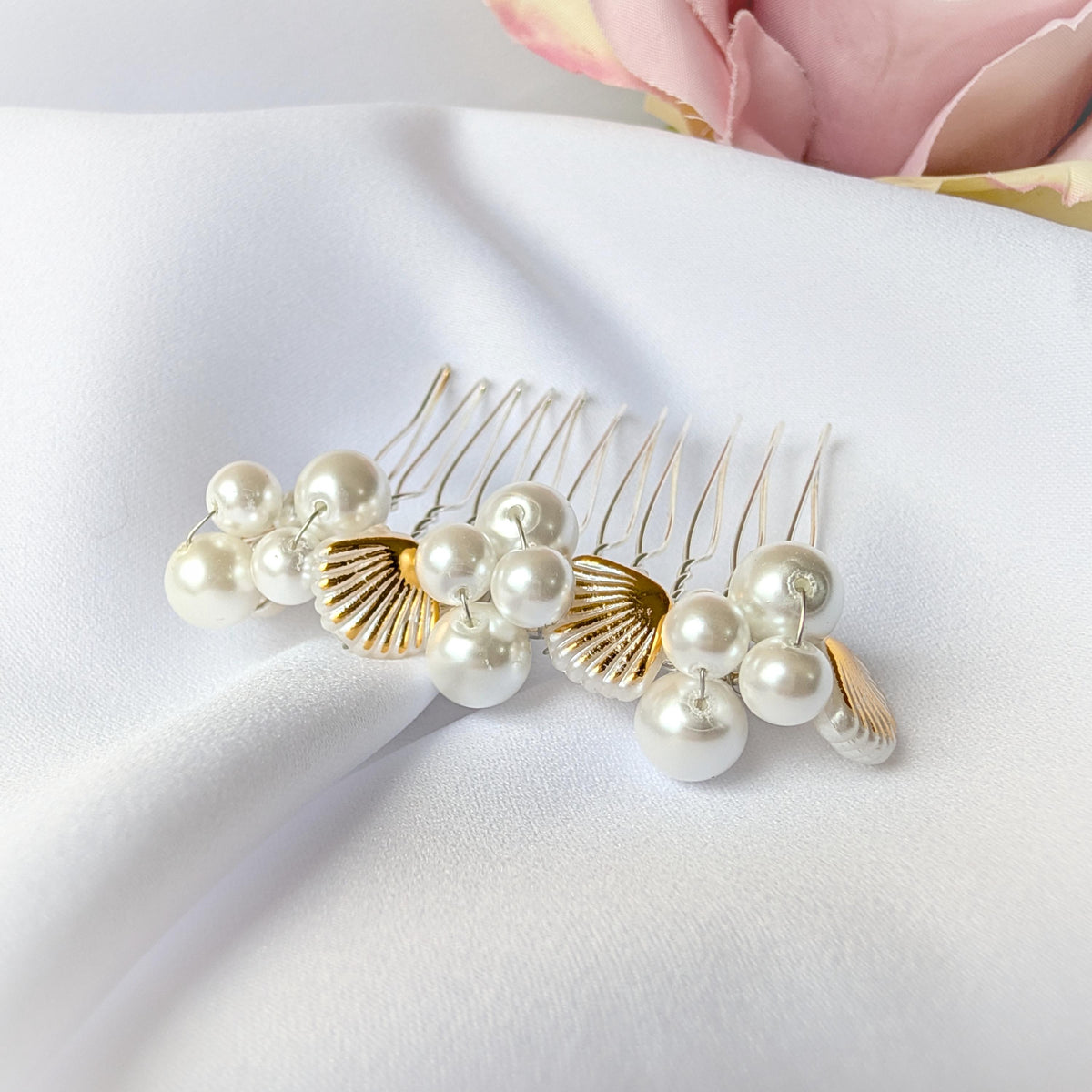 Handmade pearl and seashell bead bridal hair comb, Bridal hair accessory