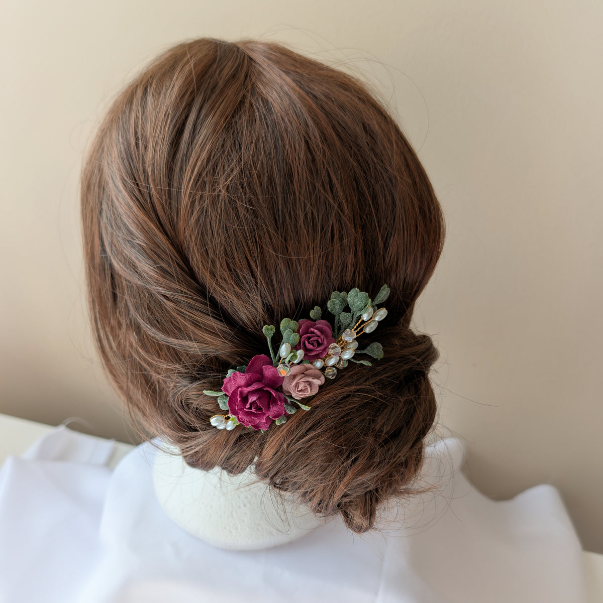 Burgundy, pink and gold hair comb, Bridal flower hair accessory, Bridesmaid hair piece