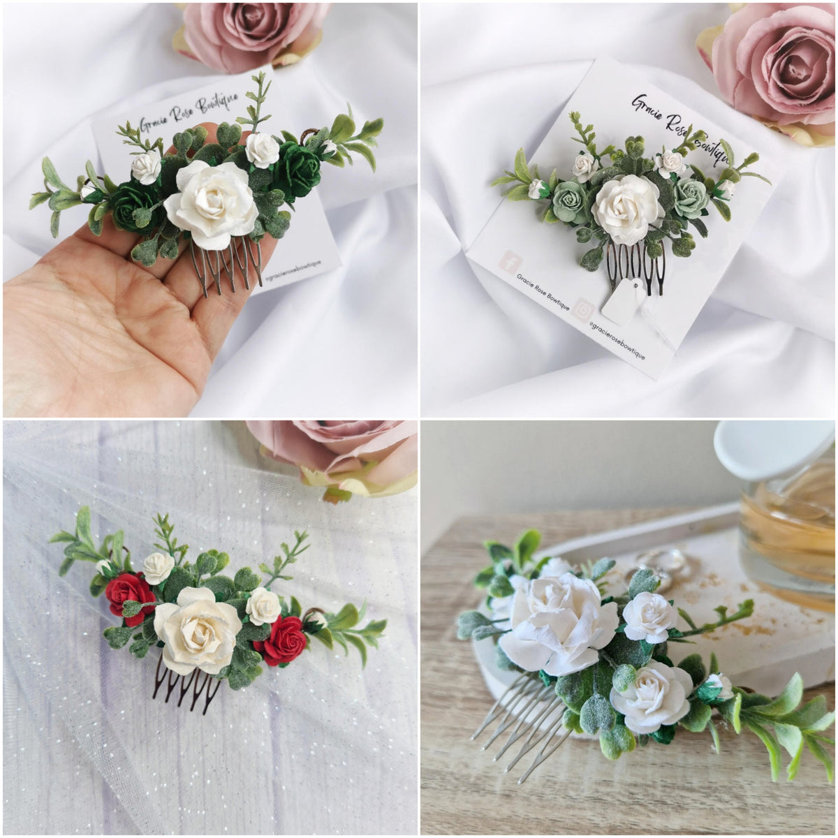 White flower bridal hair comb, Wedding hair accessory