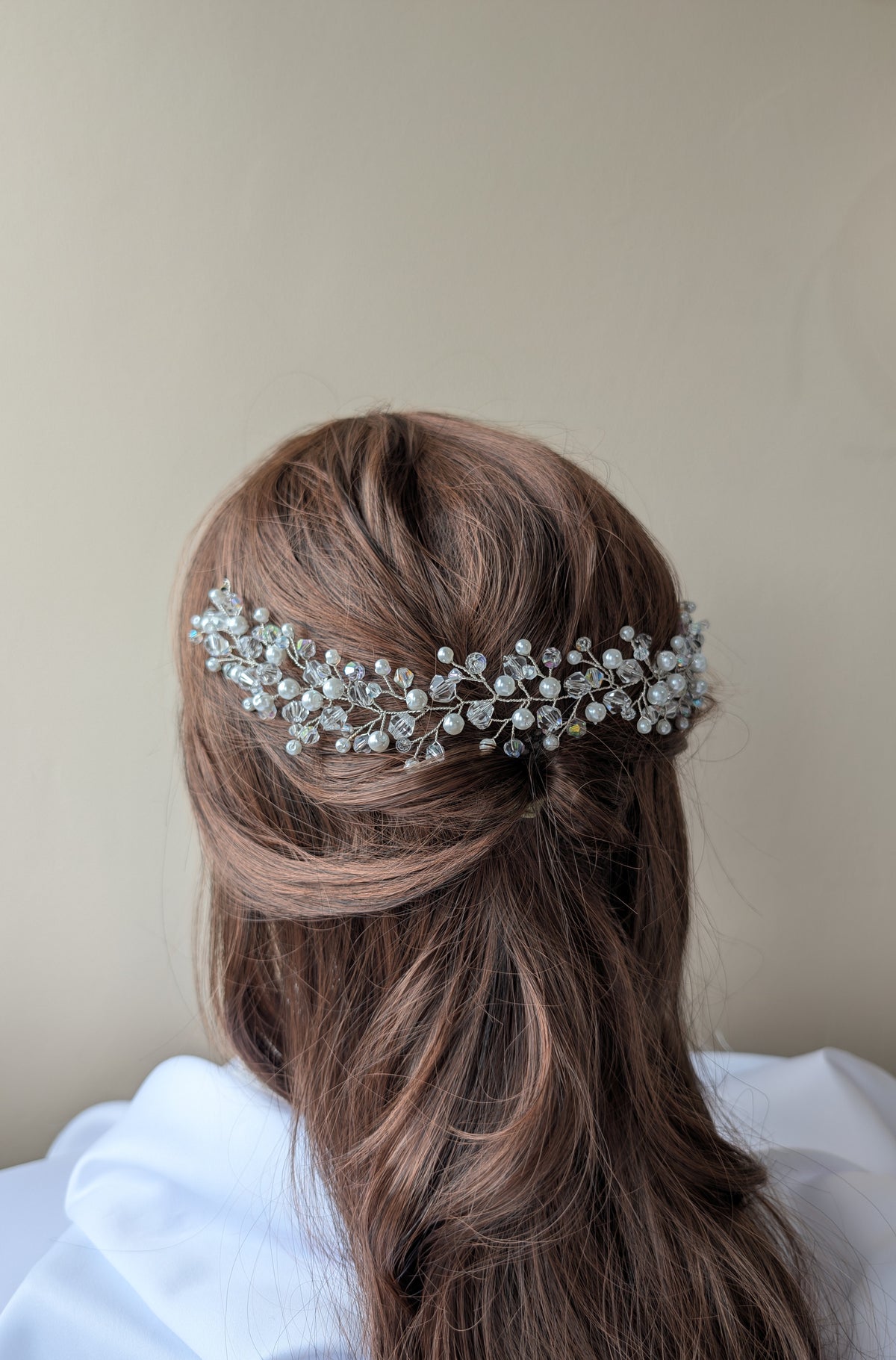 Crystal and pearl hair vine, Bridal hair accessory, Winter wedding