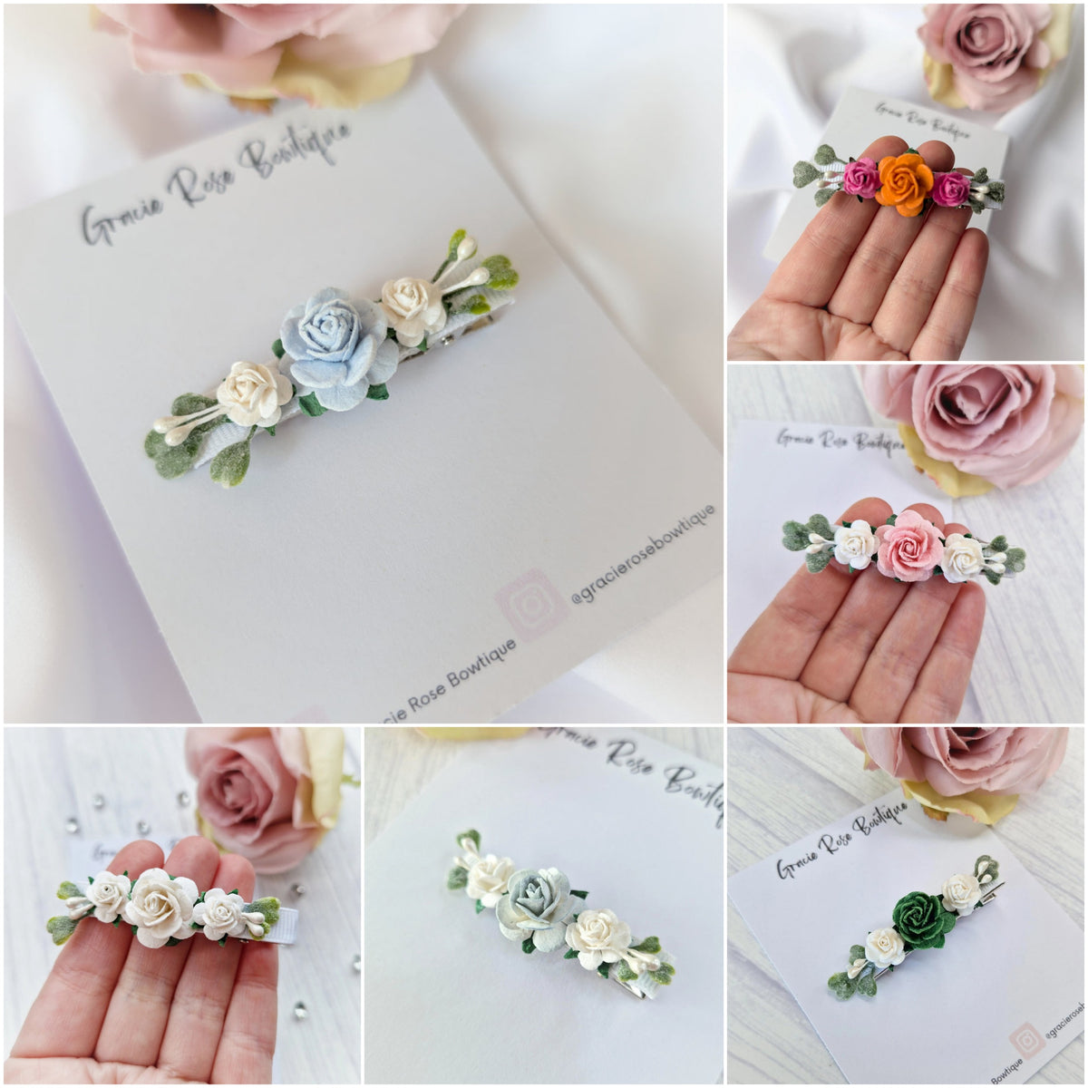 Rose flower girl hair clip, Flower girl accessories