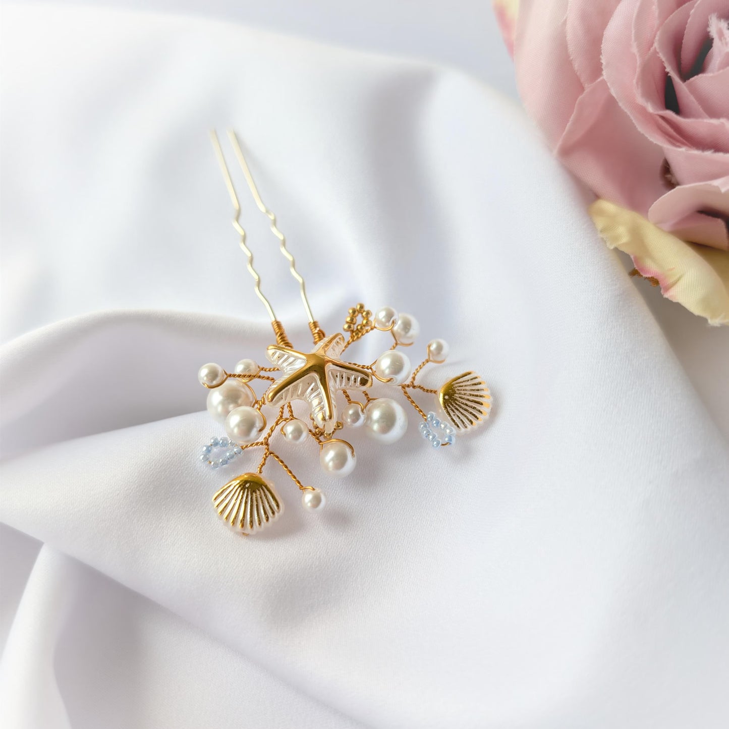 Starfish and pearl hair pin