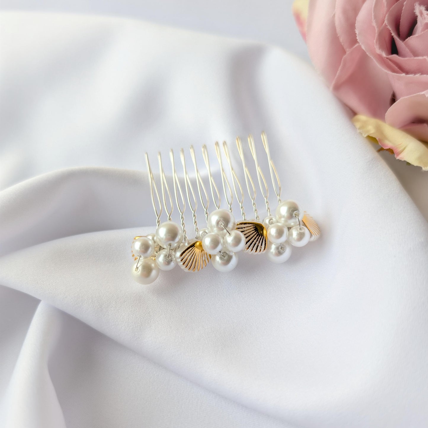 Pearl and seashell hair comb