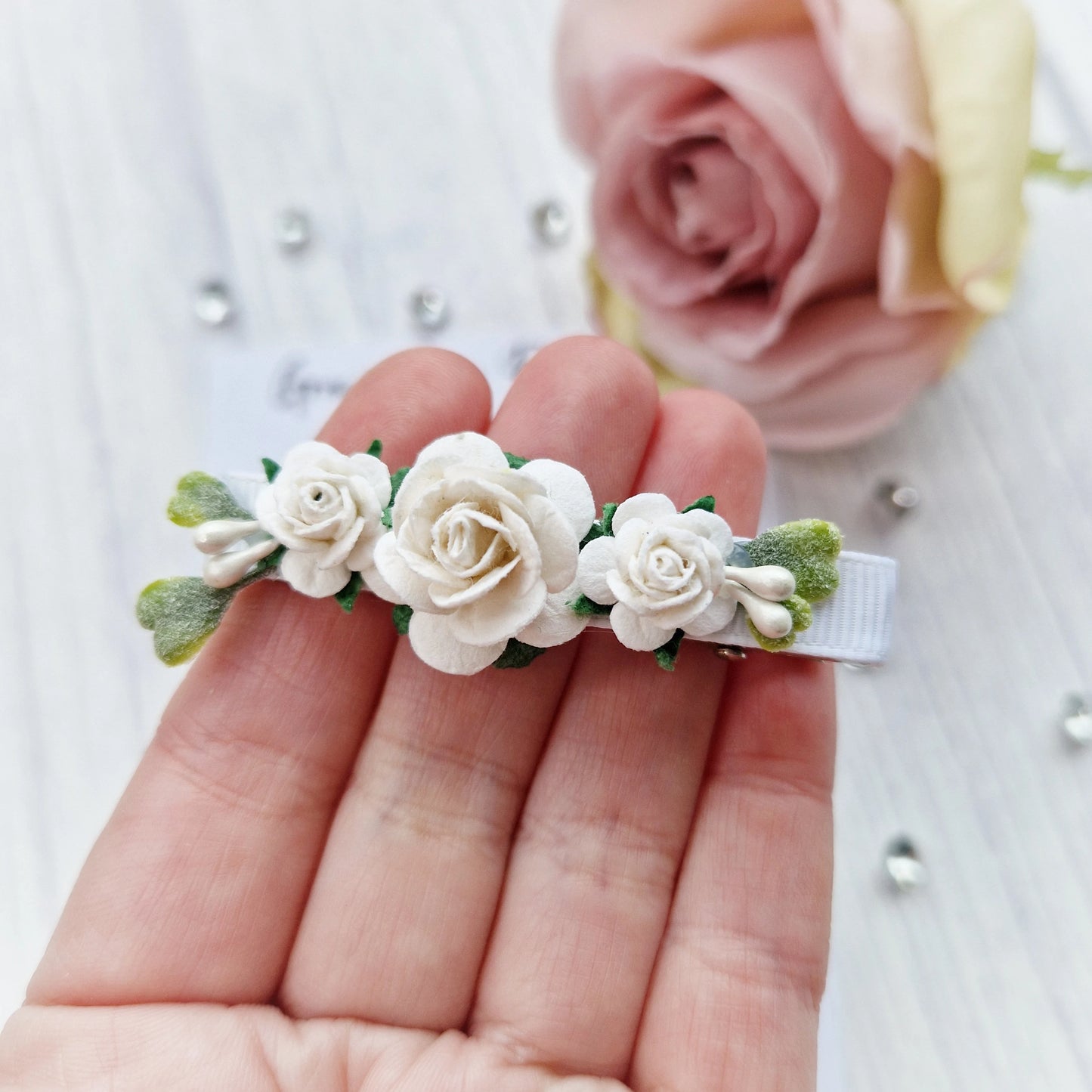 Rose flower girl hair clip