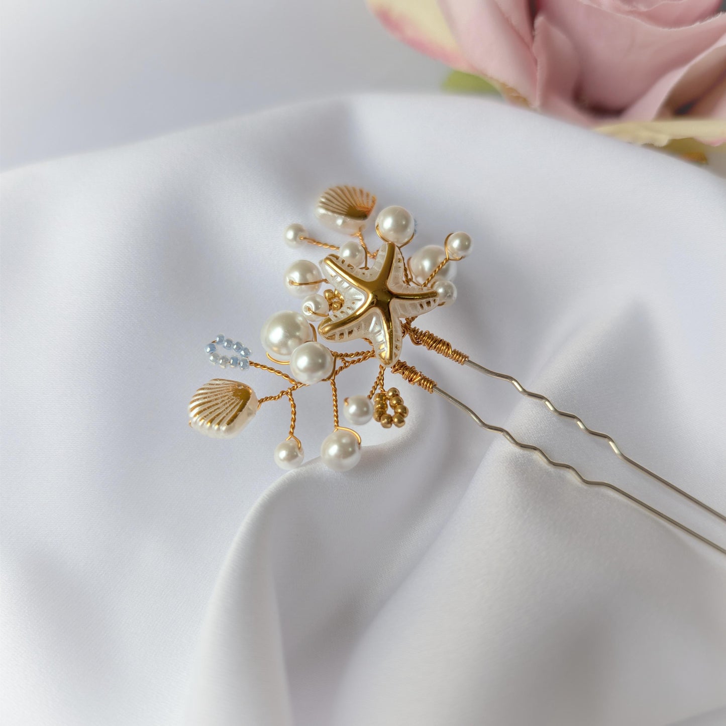 Starfish and pearl hair pin