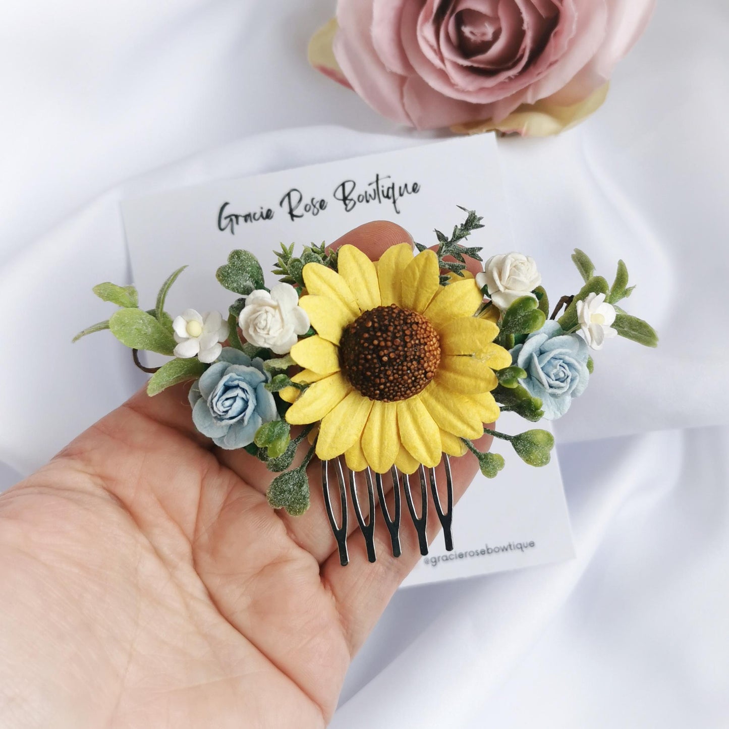Sunflower and rose hair comb