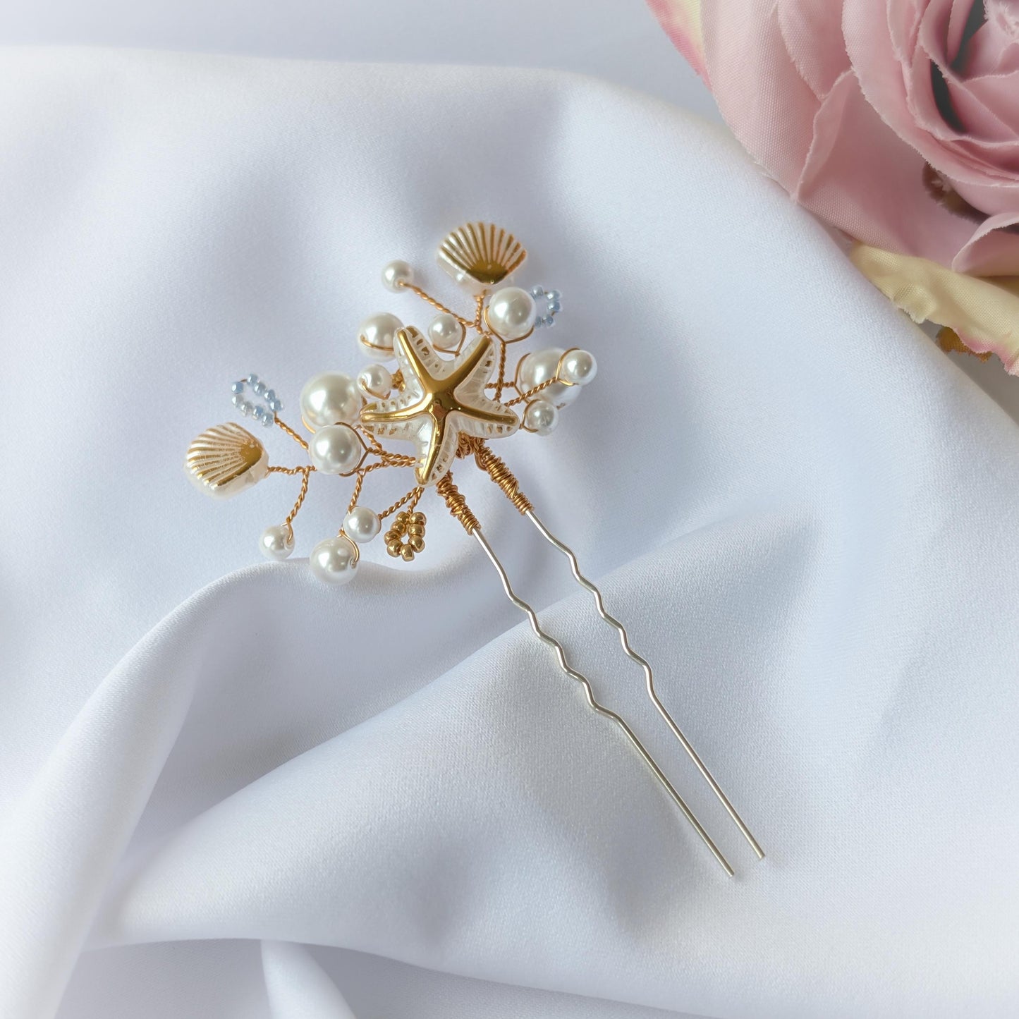 Starfish and pearl hair pin