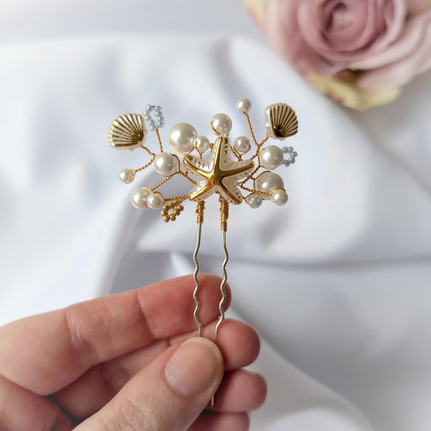 Starfish and pearl hair pin