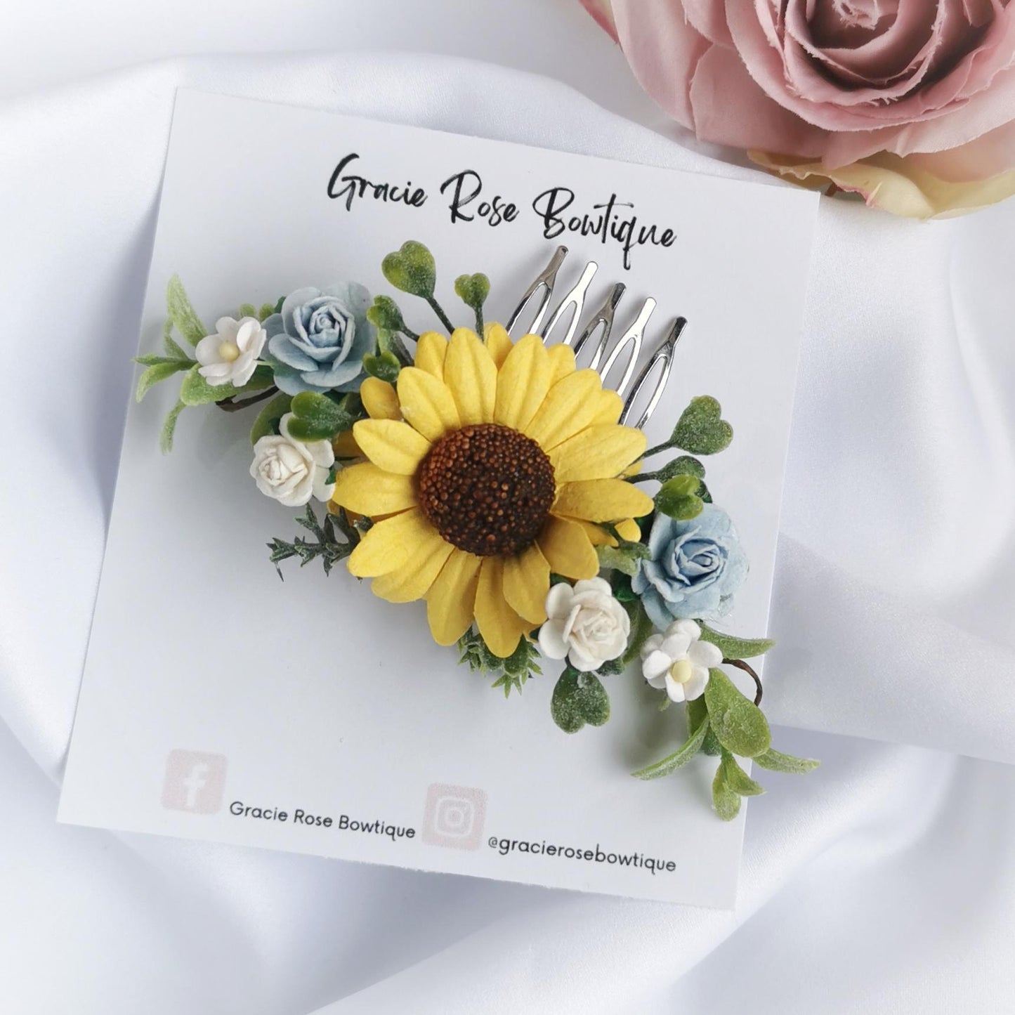 Sunflower and rose hair comb