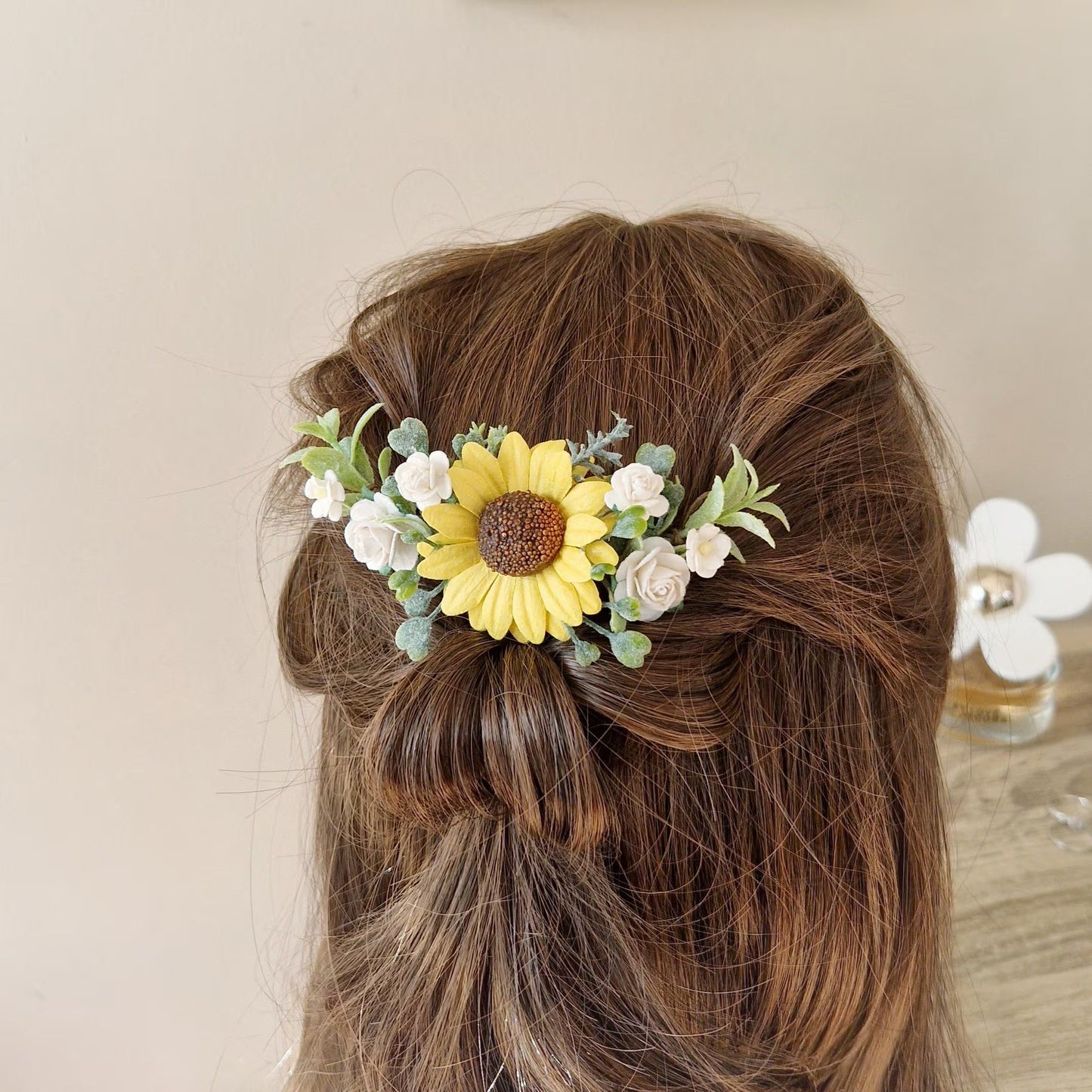Sunflower and rose hair comb