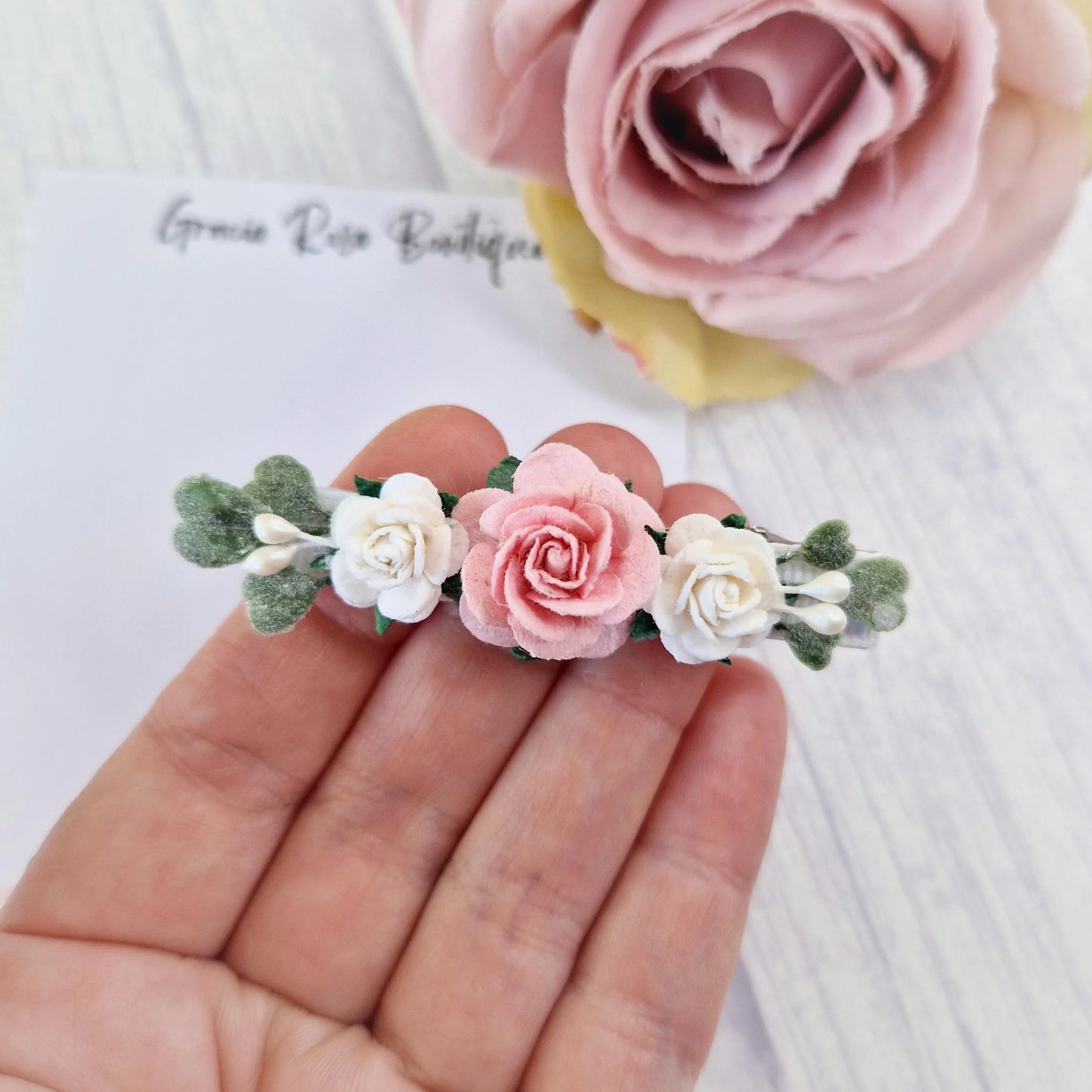 Rose flower girl hair clip