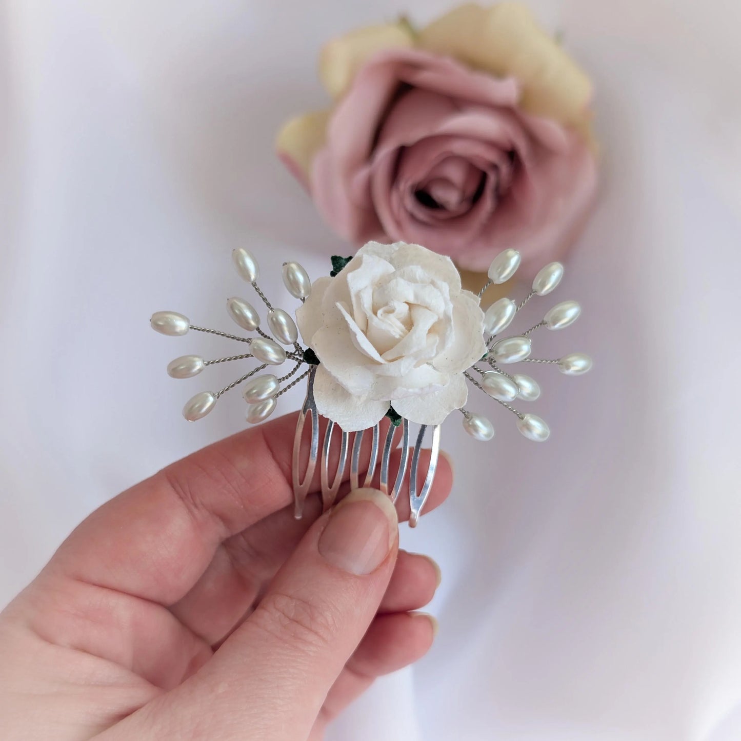 Flower and pearl hair comb