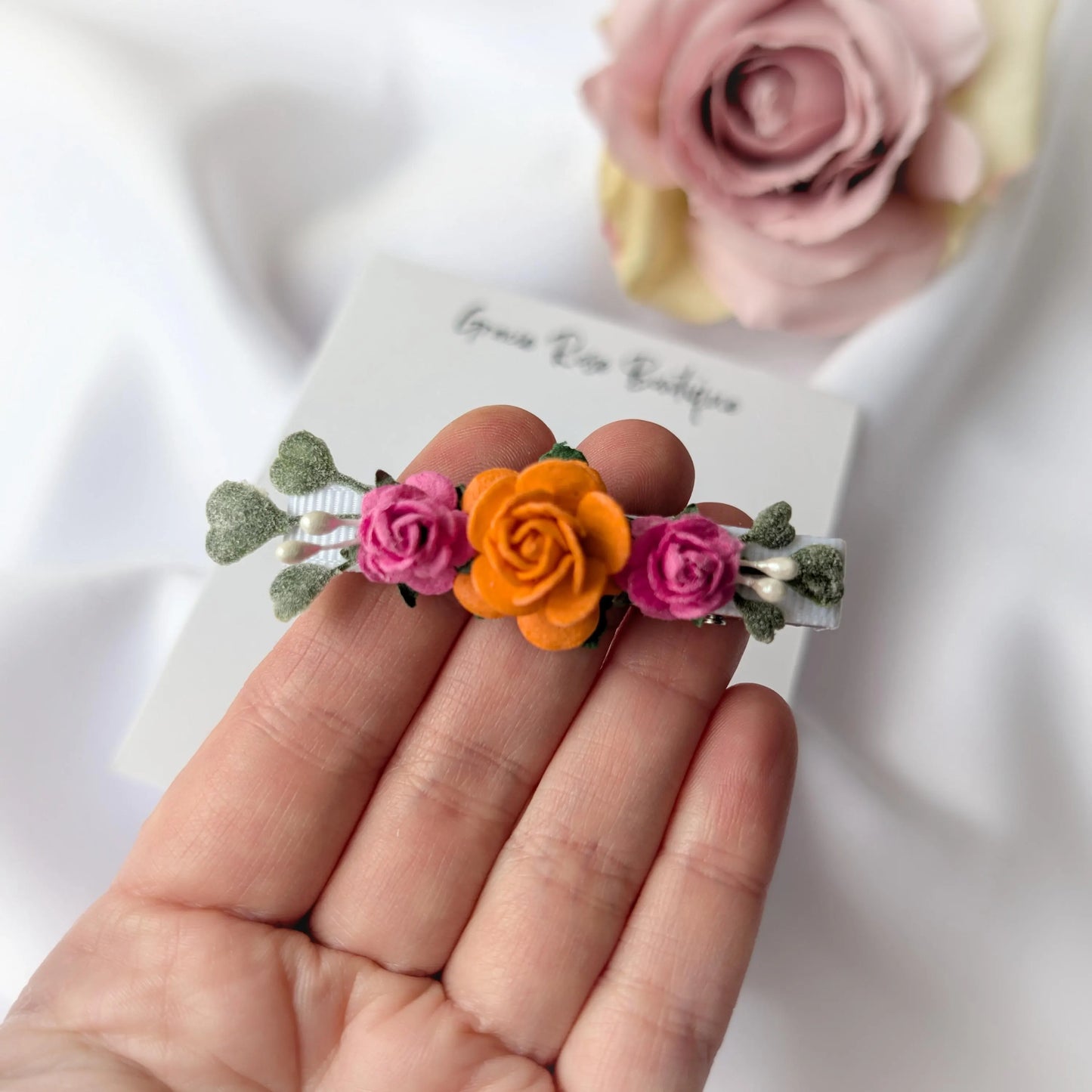Rose flower girl hair clip