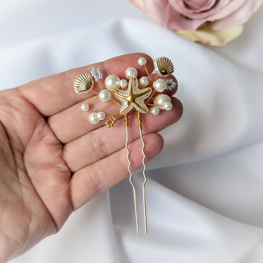Starfish and pearl hair pin