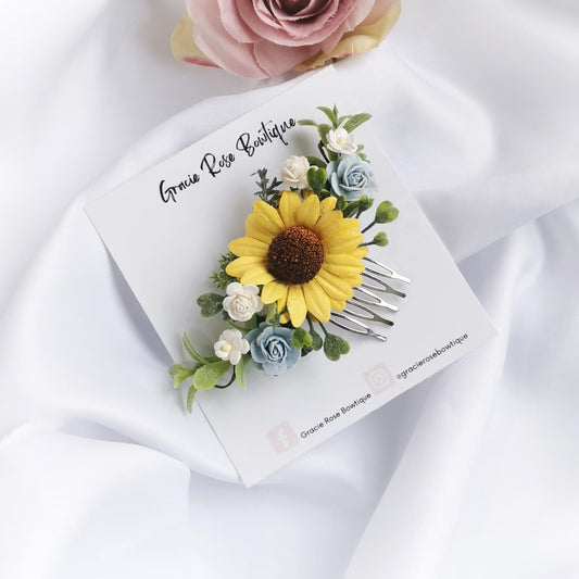 Sunflower and rose hair comb