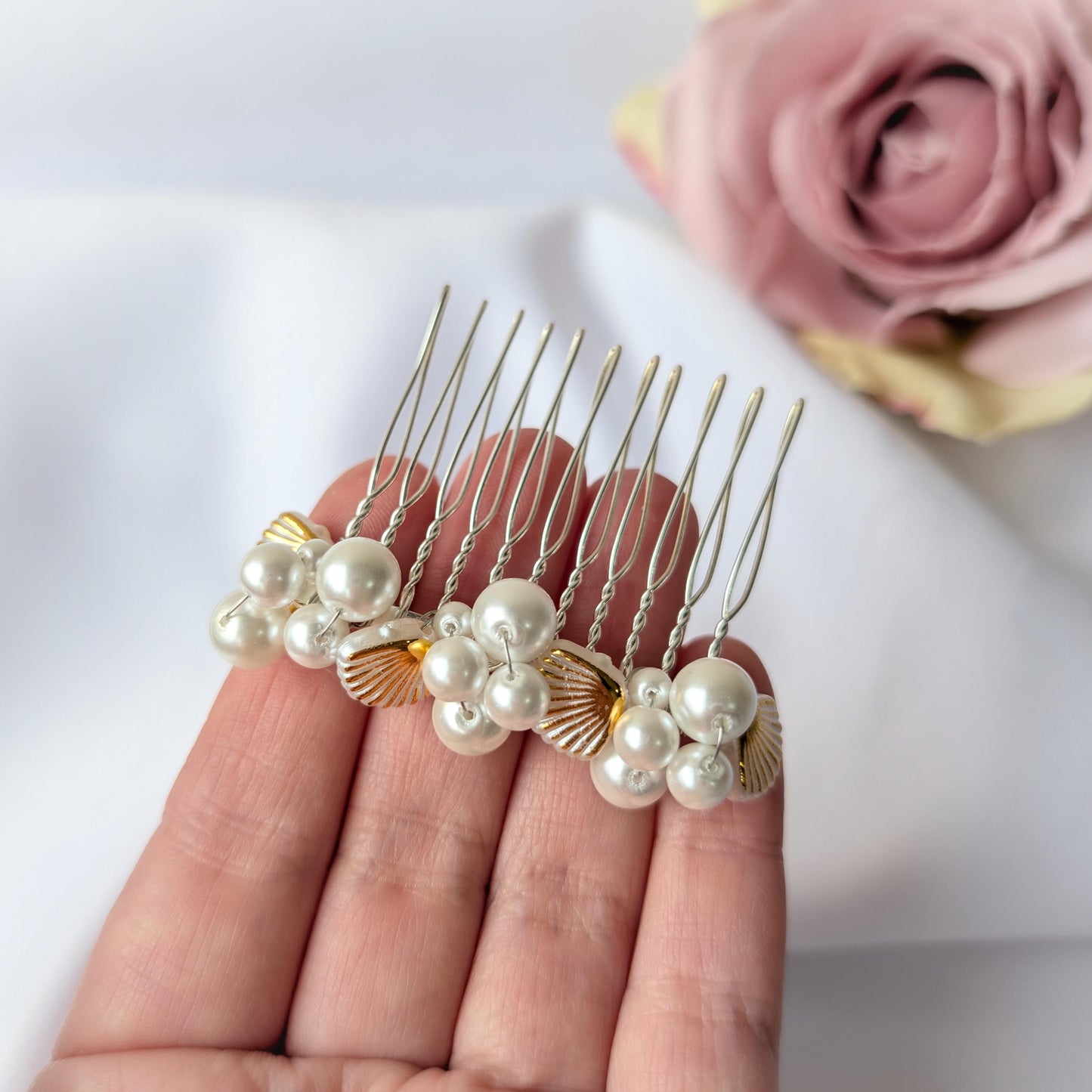Pearl and seashell hair comb