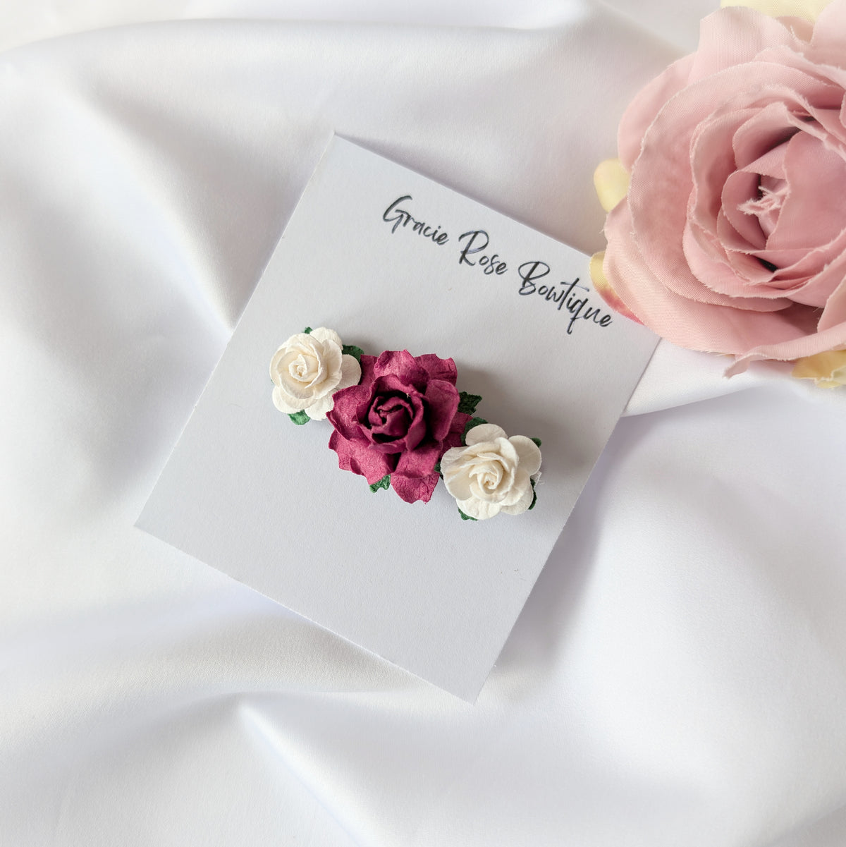 Rose flower hair clip, Flower girl hair accessories, Christening hair accessory