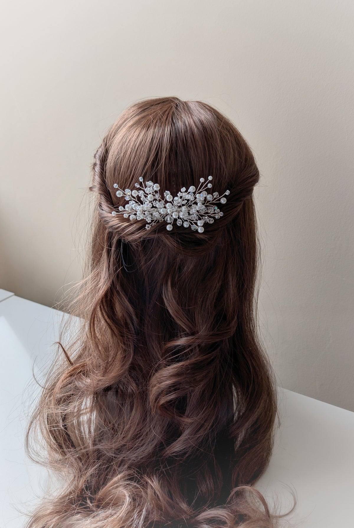 Wedding hair accessory, Handmade pearl and crystal bead hair comb, Bridal hair piece