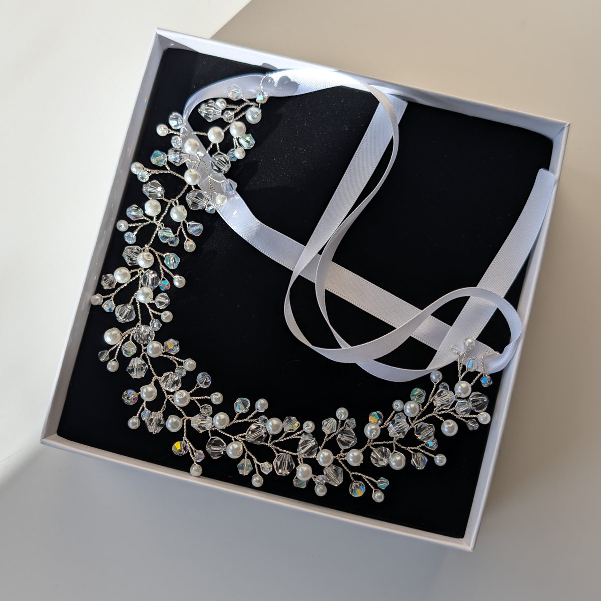 Crystal and pearl hair vine, Bridal hair accessory, Winter wedding