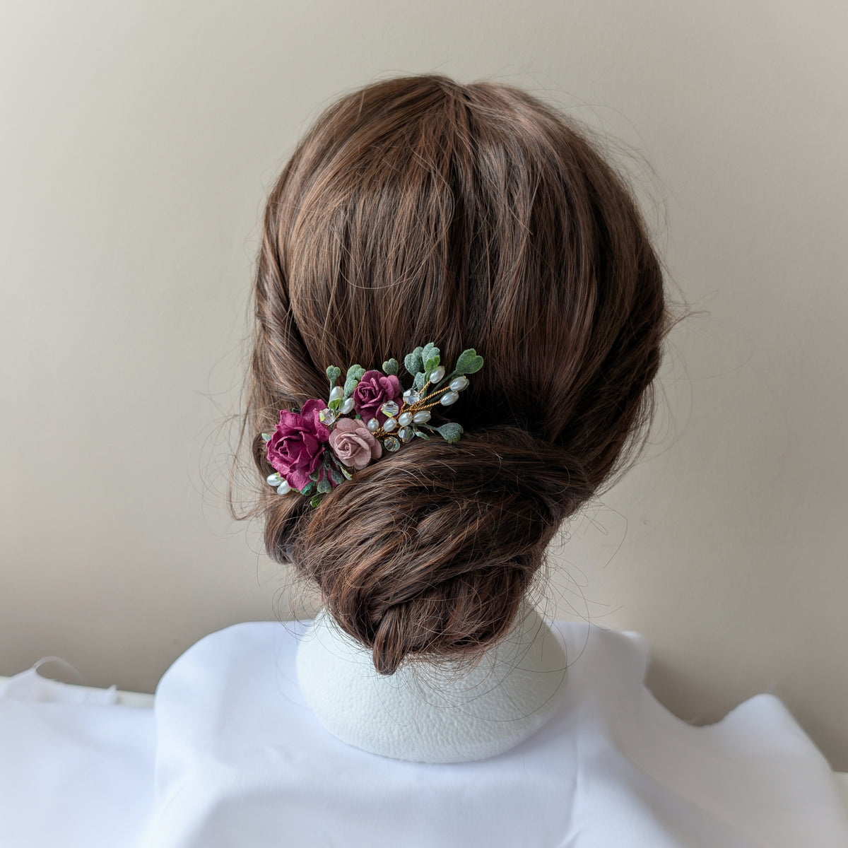 Burgundy, pink and gold hair comb, Bridal flower hair accessory, Bridesmaid hair piece