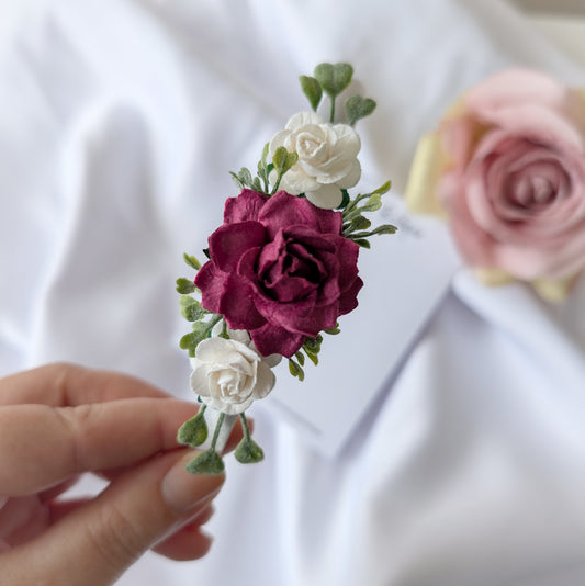 Burgundy rose headband, Flower girl hair piece, Christmas hairband, Hair accessory for weddings