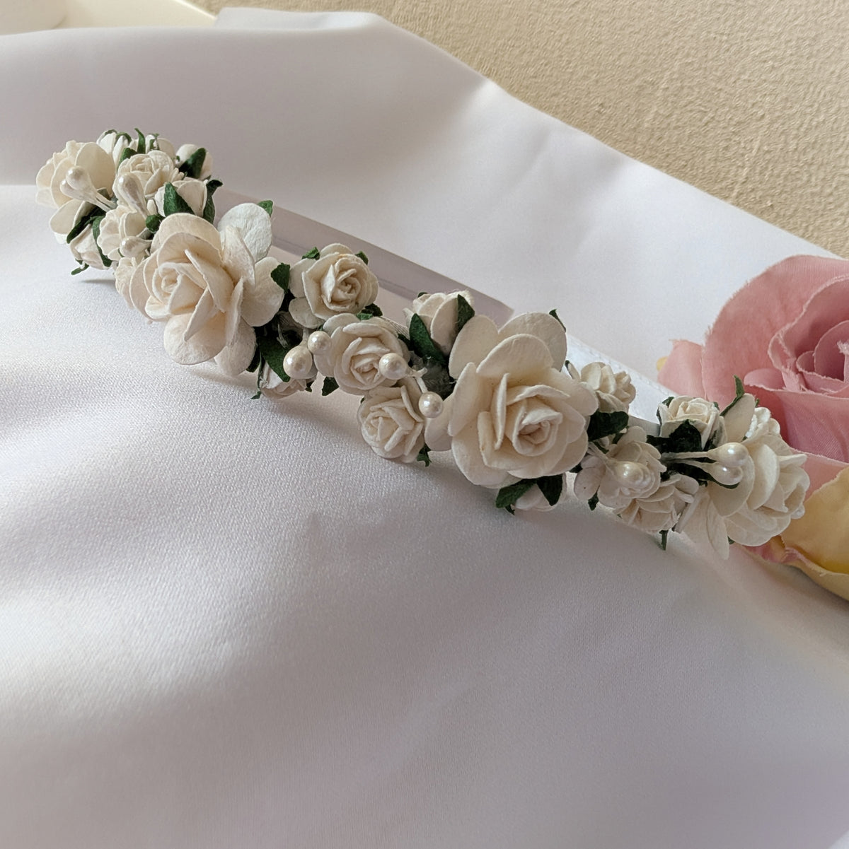 White flower headband, Flower girl hair accessories, Christening headband, Holy Communion hair piece