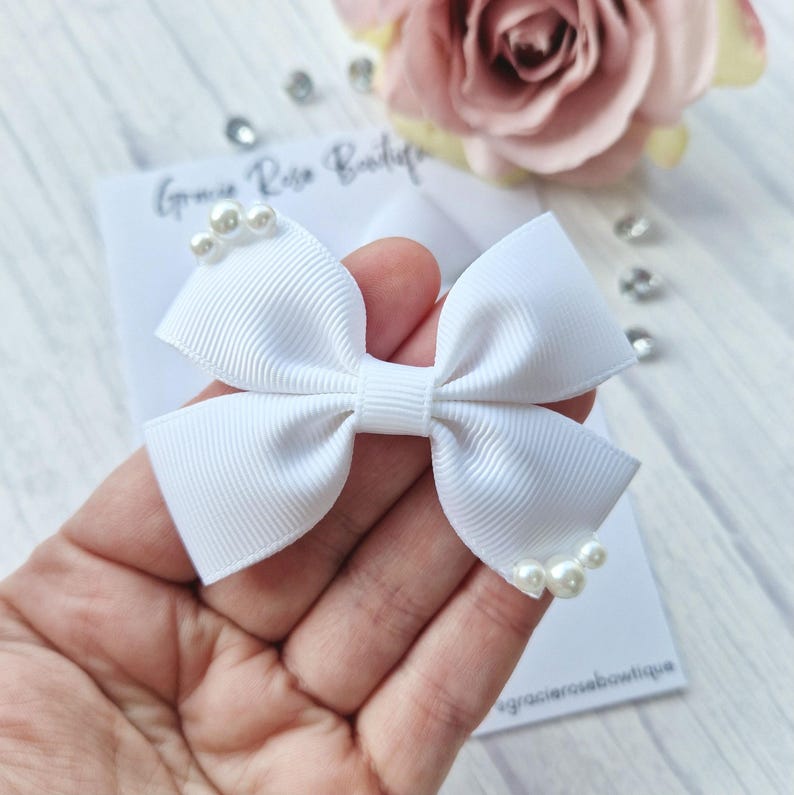 Flower girl hair bows for pigtails, set of 2, Flower girl hair accessories