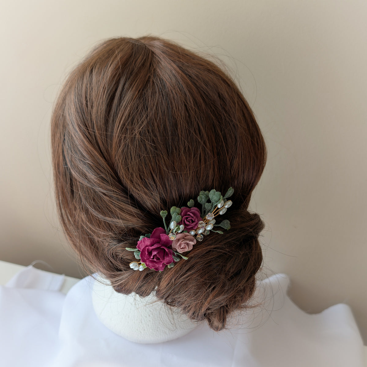 Burgundy, pink and gold hair comb, Bridal flower hair accessory, Bridesmaid hair piece