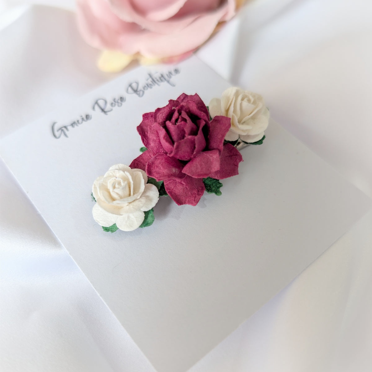 Rose flower hair clip, Flower girl hair accessories, Christening hair accessory