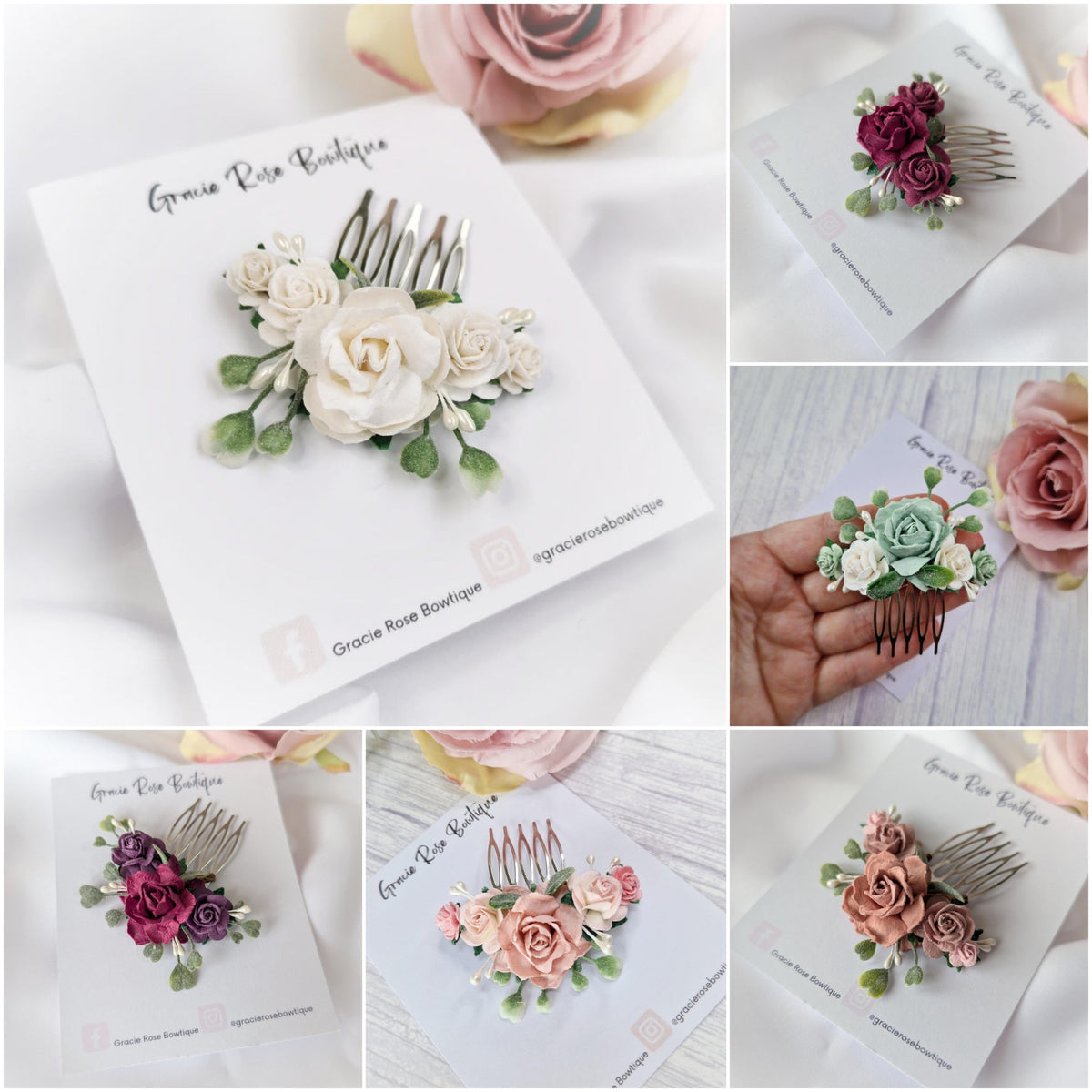 Flower bridal hair comb, Bridesmaid hair piece, Handmade
