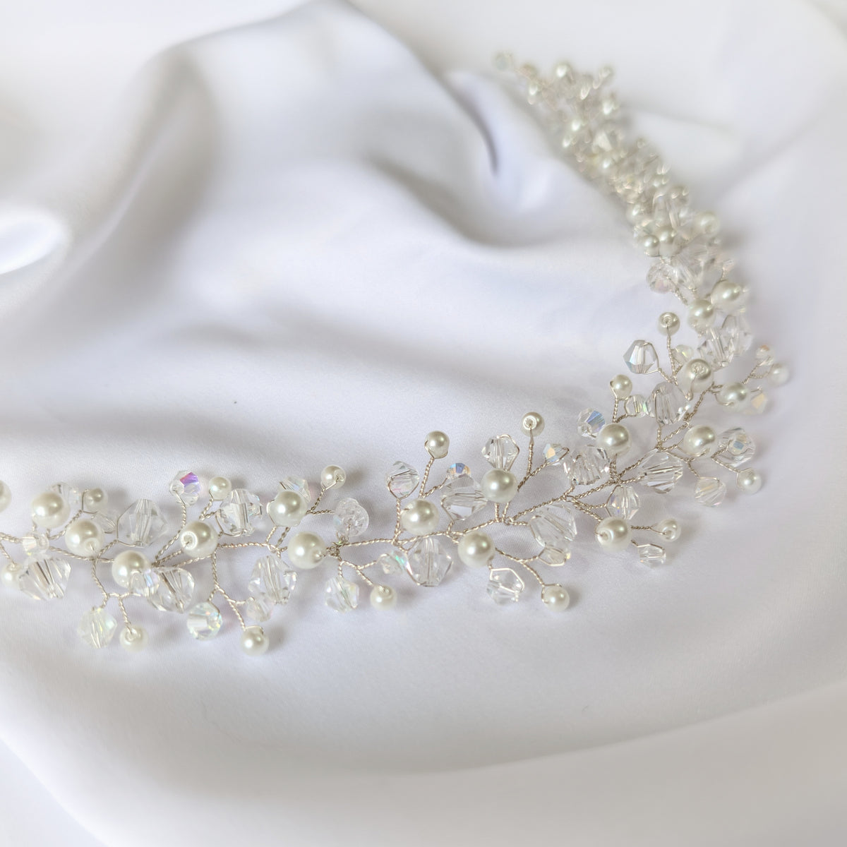 Crystal and pearl hair vine, Bridal hair accessory, Winter wedding