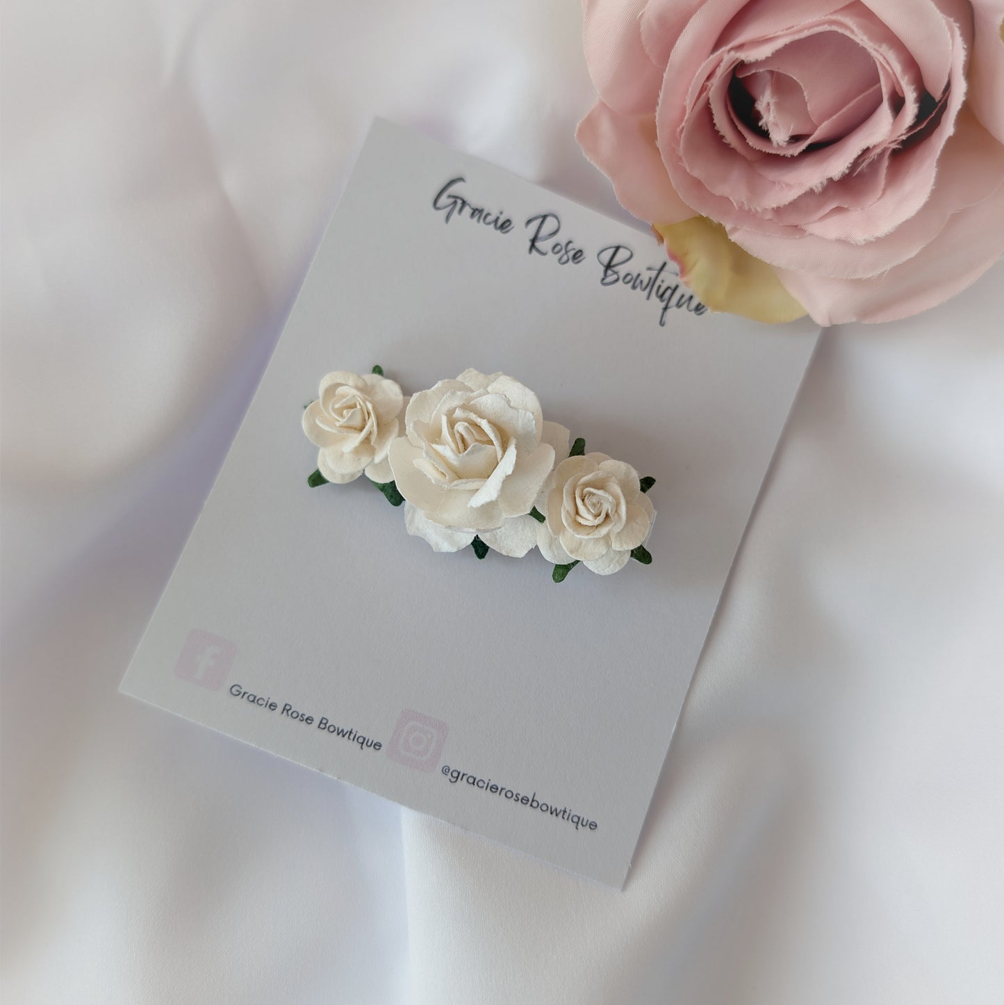 White rose hair clip