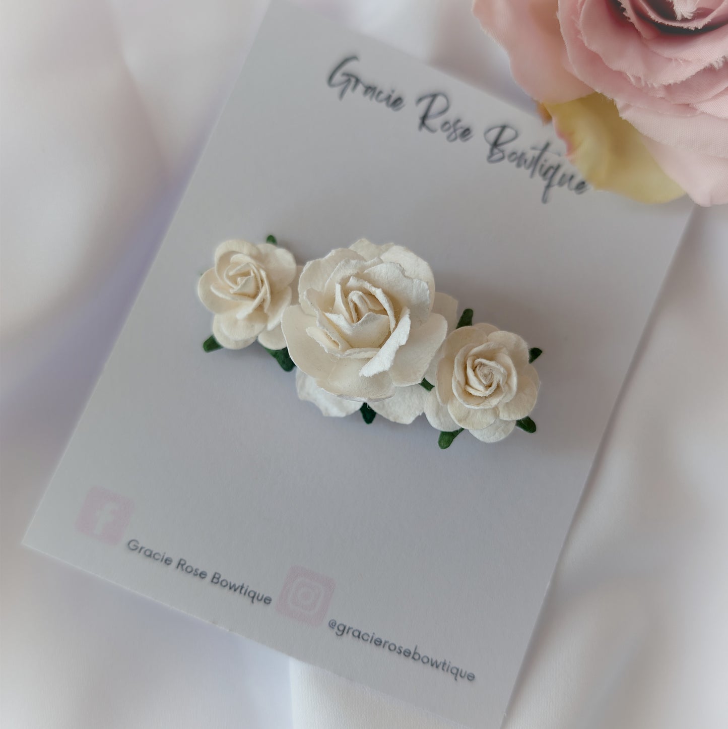White rose hair clip