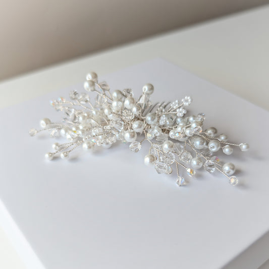 Wedding hair accessory, Handmade pearl and crystal bead hair comb, Bridal hair piece