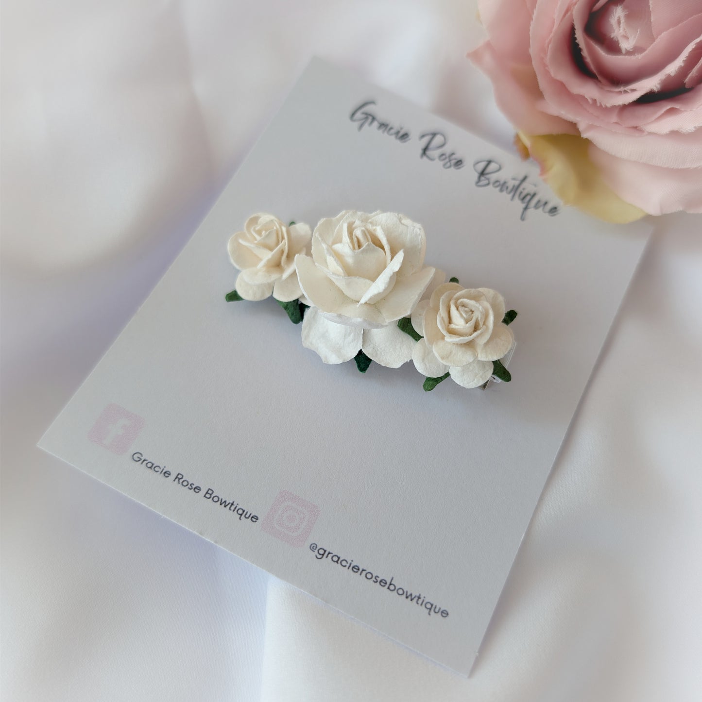 White rose hair clip