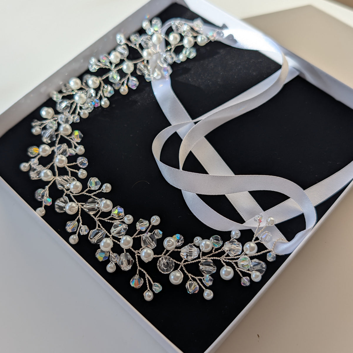 Crystal and pearl hair vine, Bridal hair accessory, Winter wedding