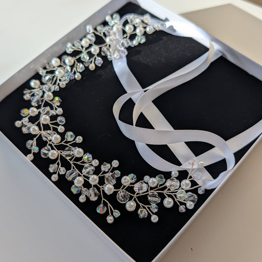 Crystal and pearl hair vine, Bridal hair accessory, Winter wedding