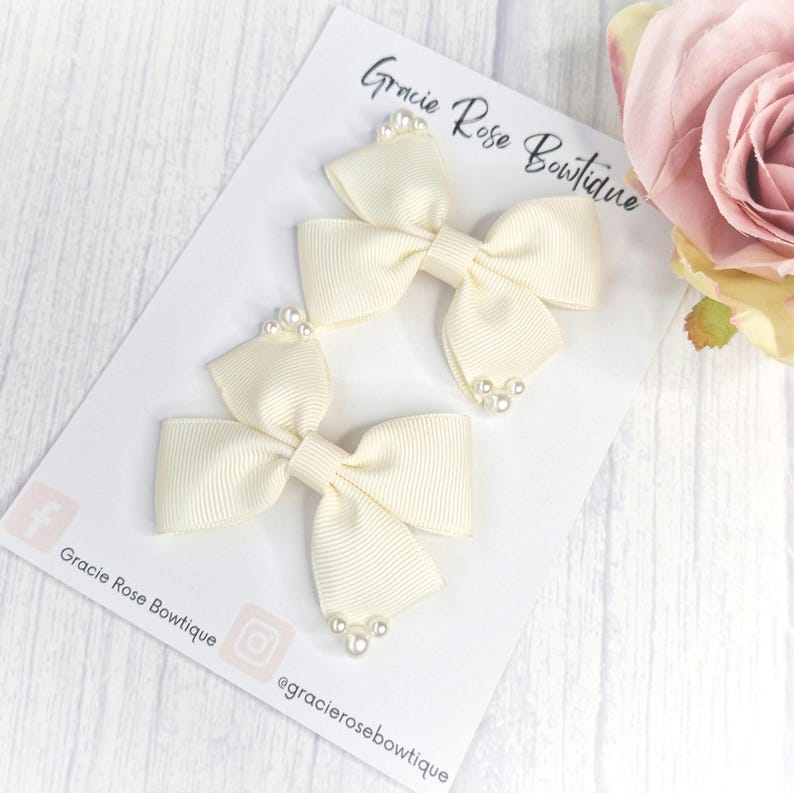 Flower girl hair bows for pigtails, set of 2, Flower girl hair accessories