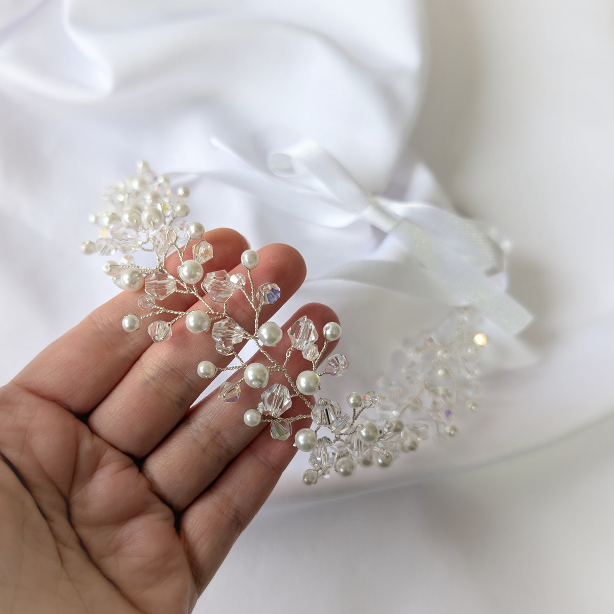 Crystal and pearl hair vine, Bridal hair accessory, Winter wedding