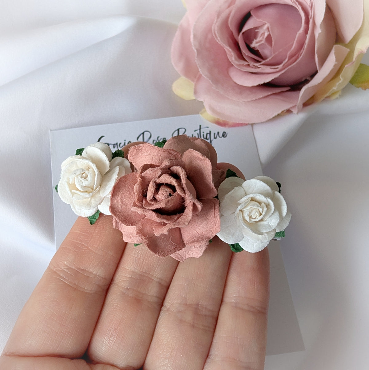 Rose flower hair clip, Flower girl hair accessories, Christening hair accessory