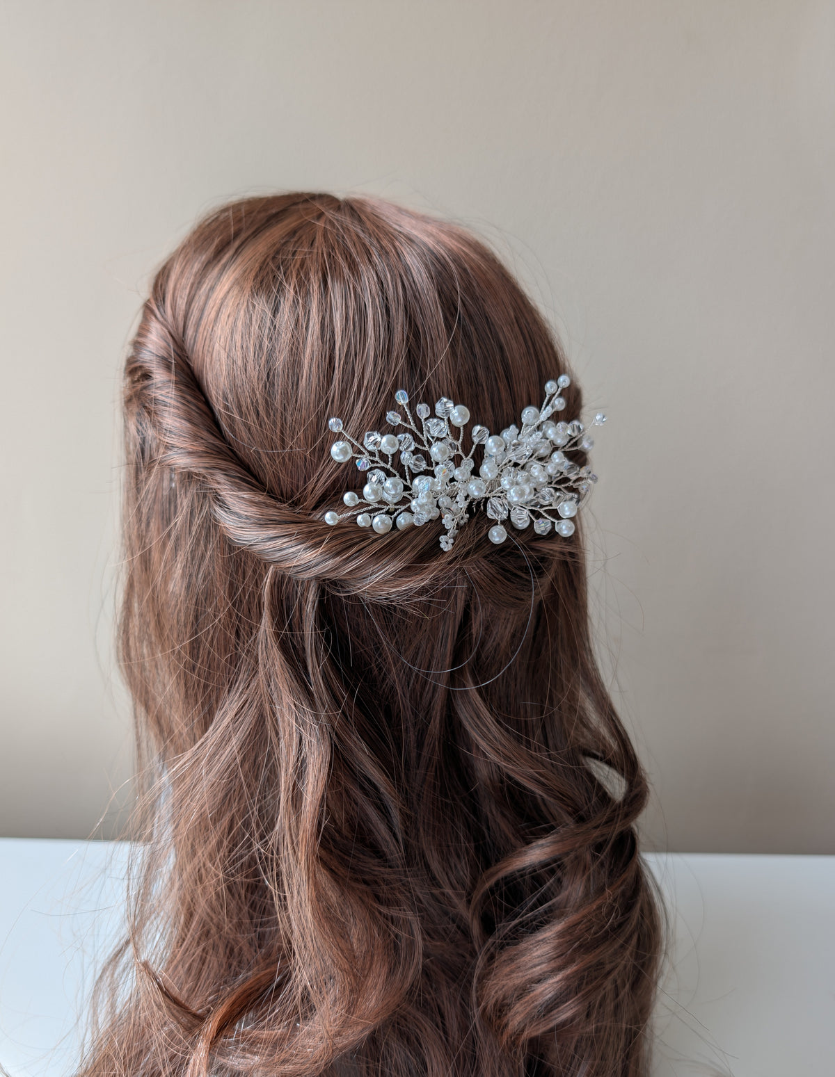 Wedding hair accessory, Handmade pearl and crystal bead hair comb, Bridal hair piece