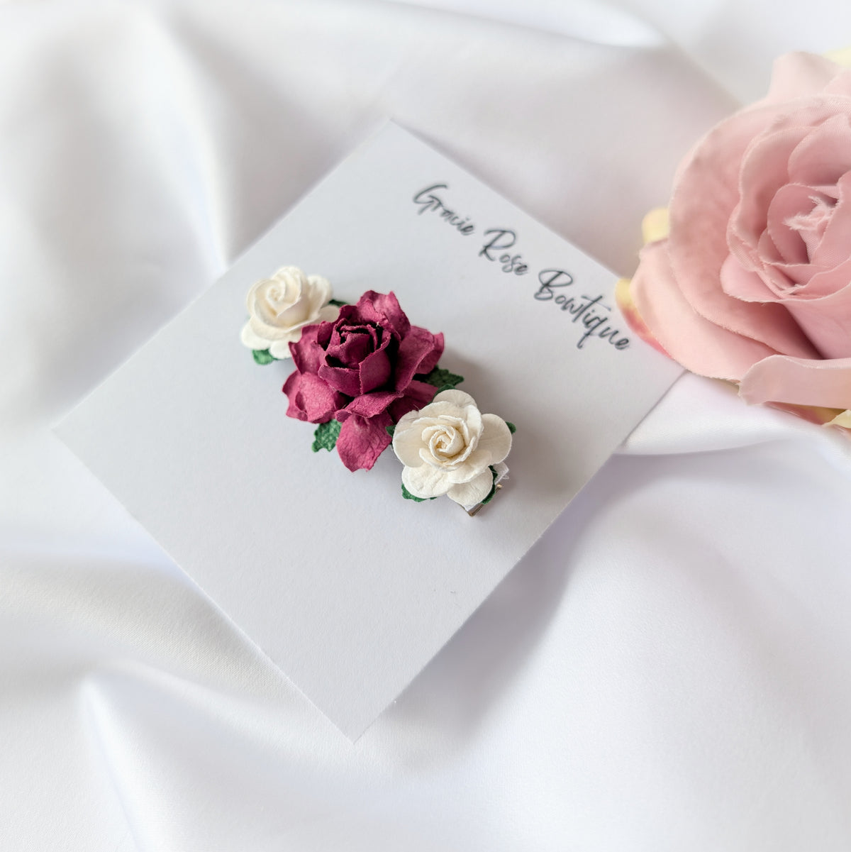 Rose flower hair clip, Flower girl hair accessories, Christening hair accessory