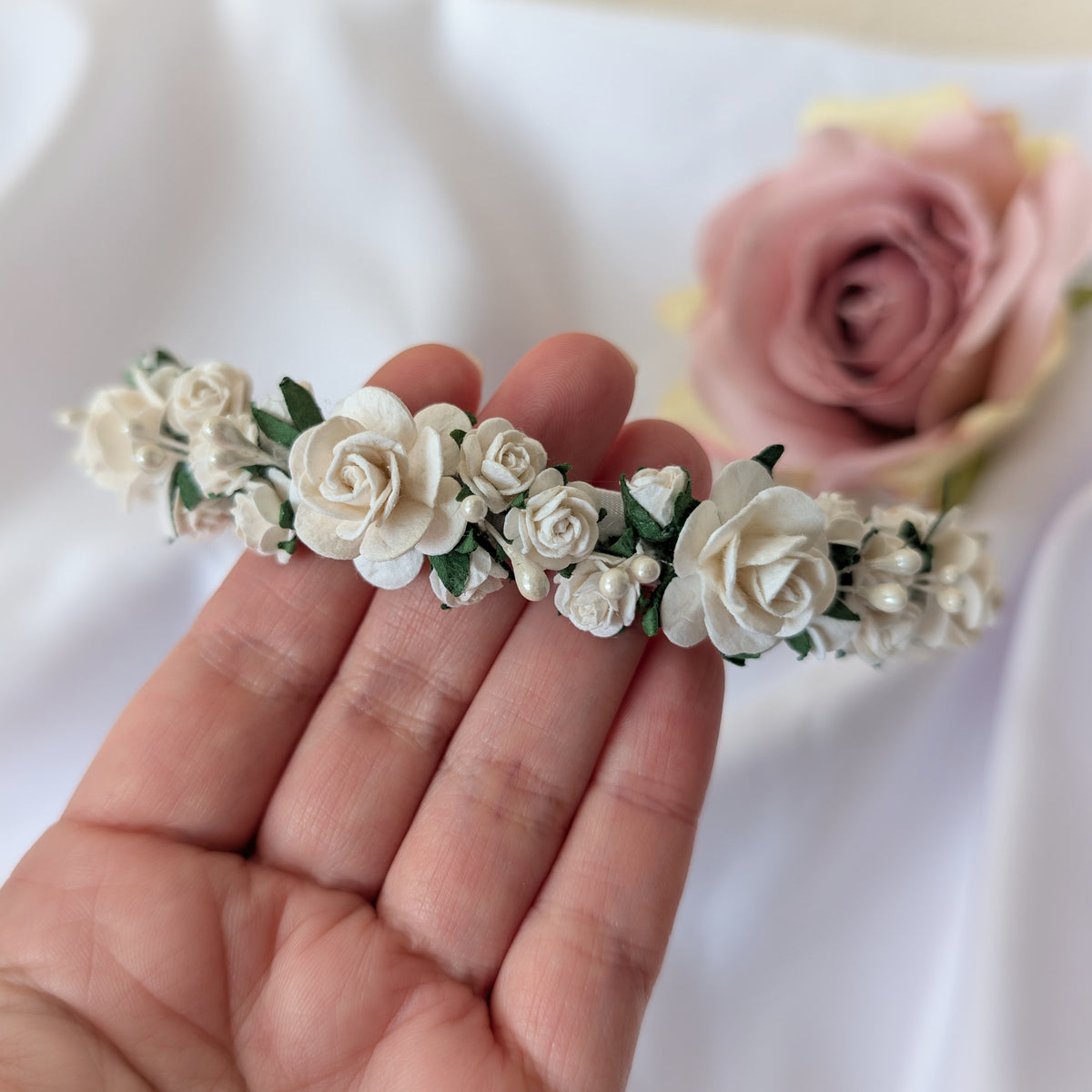 White flower headband, Flower girl hair accessories, Christening headband, Holy Communion hair piece