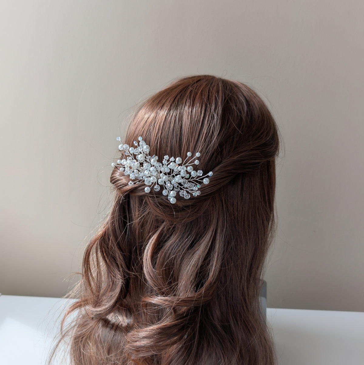 Wedding hair accessory, Handmade pearl and crystal bead hair comb, Bridal hair piece